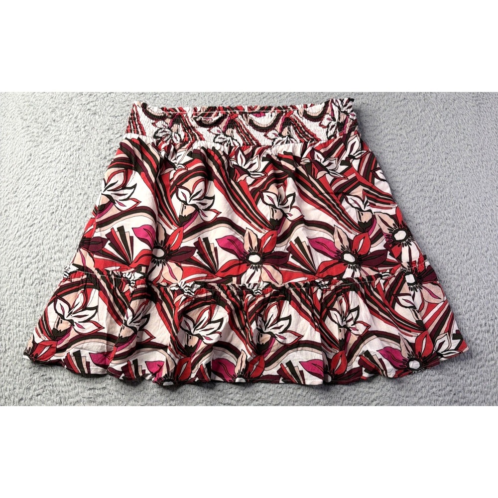 Anthropologie Skirt Womens Size Medium Floral Smocked Waist Lined Tiered Skirt